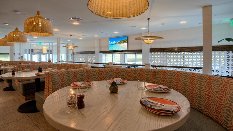 Round table in dining room set for four